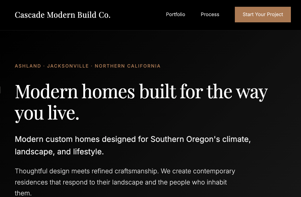 Cascade Modern website screenshot