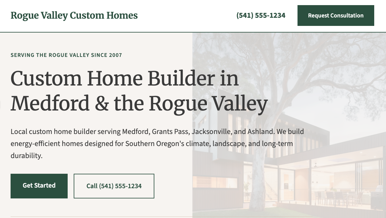 Rogue Valley Custom Homes website screenshot